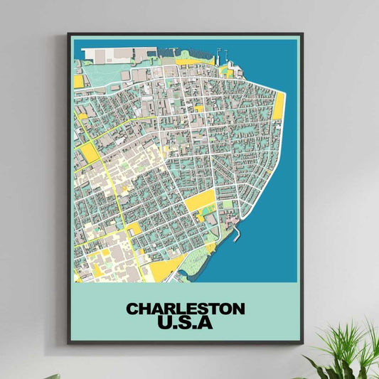 COLOURED ROAD MAP OF CHARLESTON, USA BY MAPBAKES