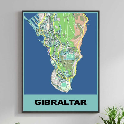 COLOURED ROAD MAP OF GIBRALTAR BY MAPBAKES