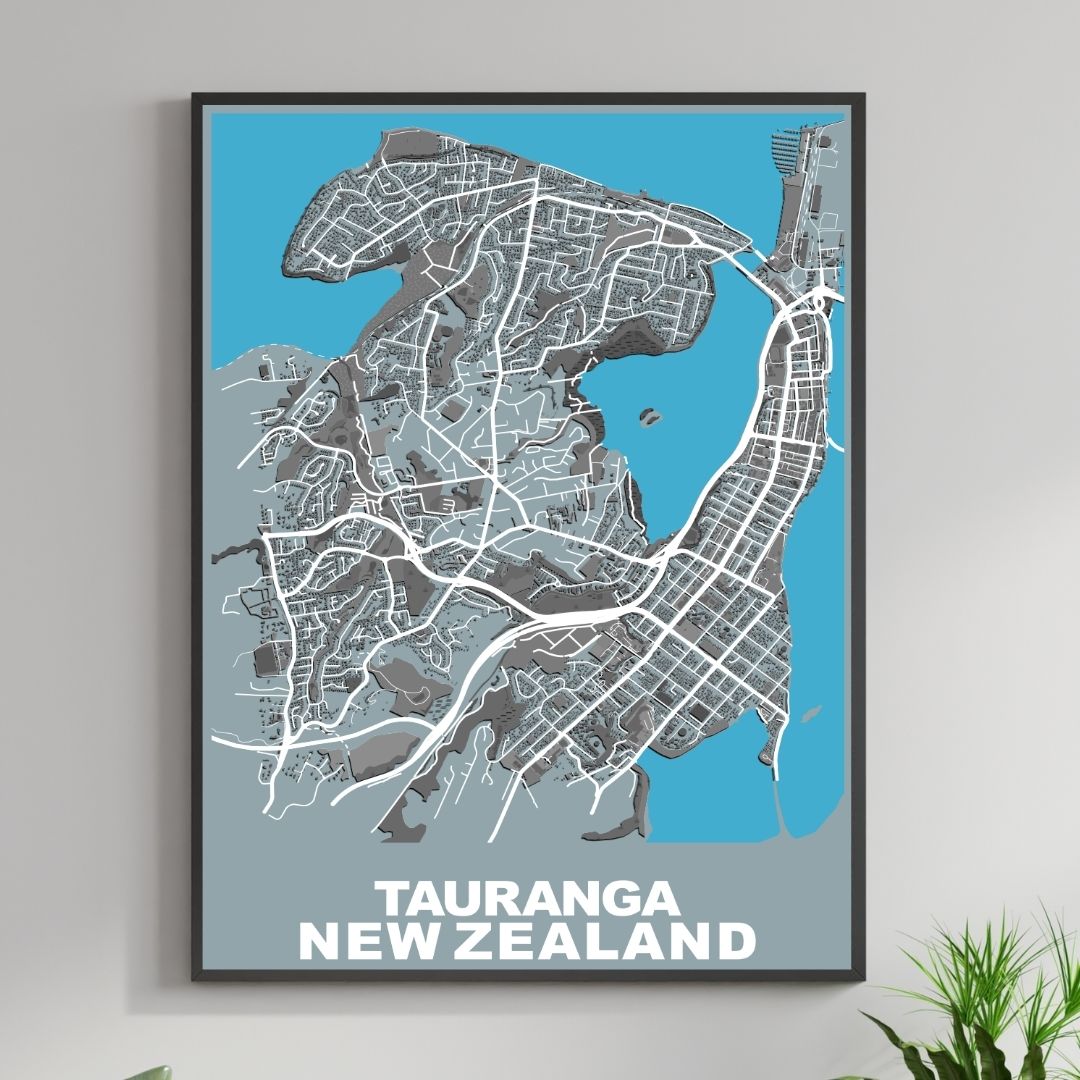 COLOURED ROAD MAP OF TAURANGA, NEW ZEALAND BY MAPBAKES