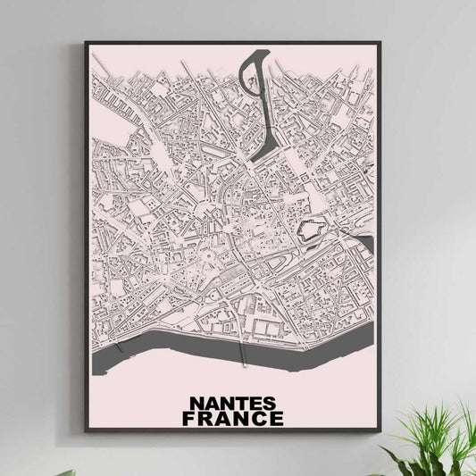 COLOURED ROAD MAP OF NANTES, FRANCE BY MAPBAKES