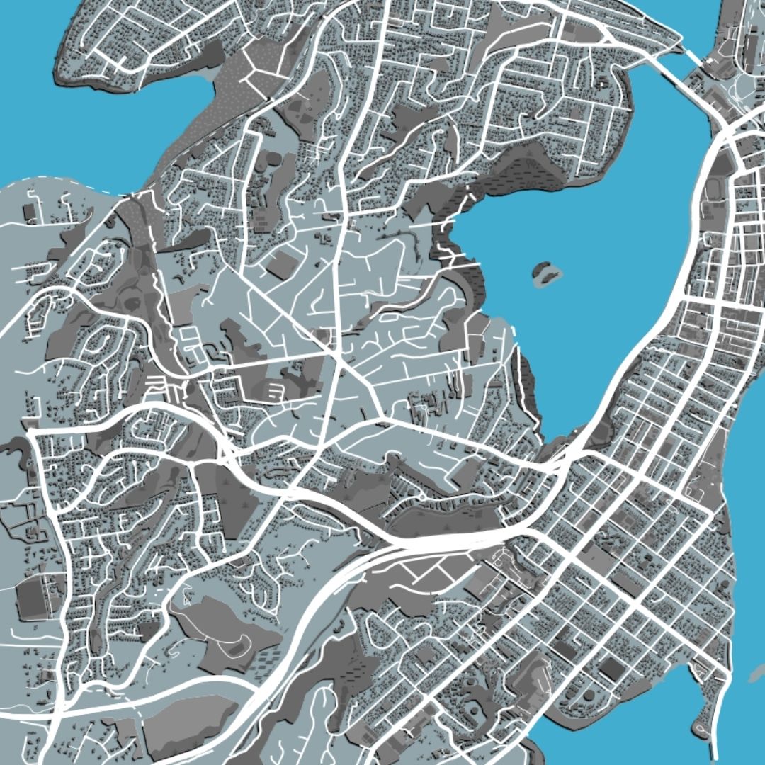 COLOURED ROAD MAP OF TAURANGA, NEW ZEALAND BY MAPBAKES