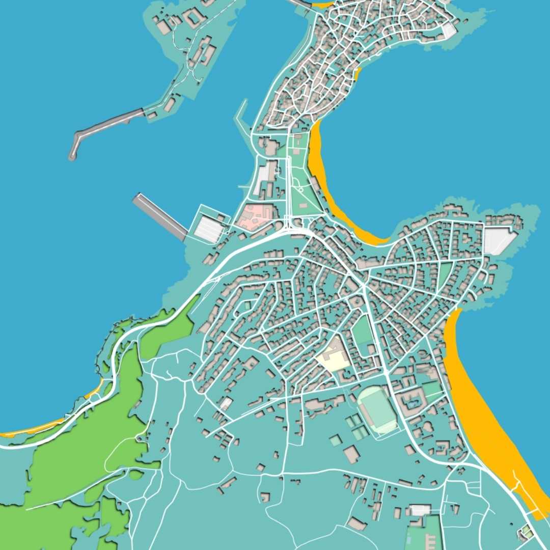 COLOURED ROAD MAP OF SOZOPOL, BULGARIA BY MAPBAKES