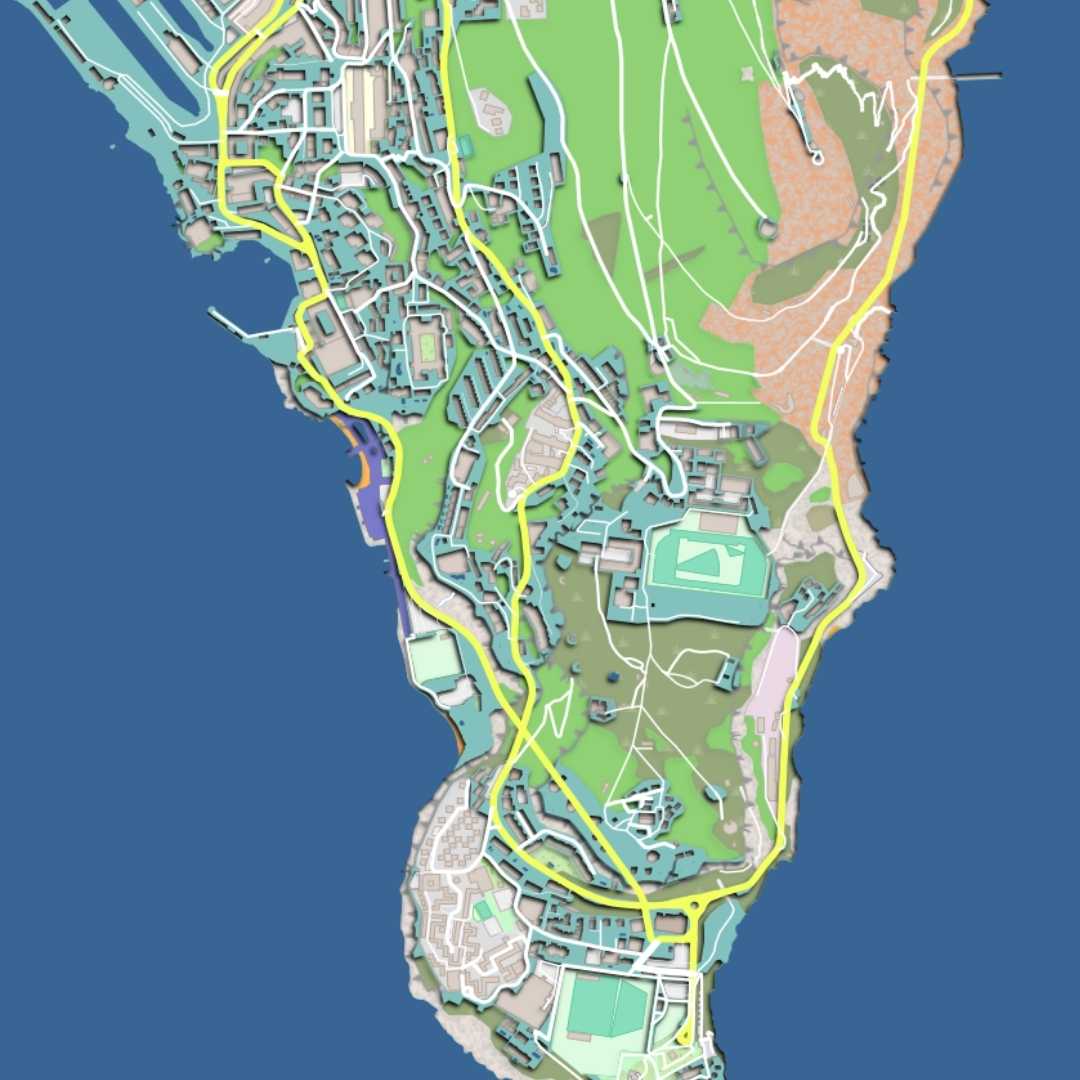 COLOURED ROAD MAP OF GIBRALTAR BY MAPBAKES