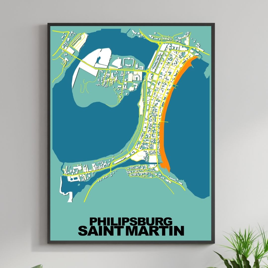 COLOURED ROAD MAP OF PHILIPSBURG, SAINT MARTIN BY MAPBAKES