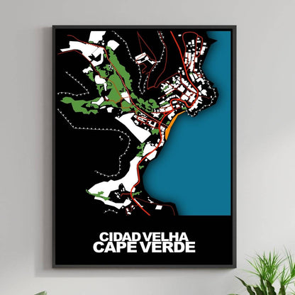 COLOURED ROAD MAP OF CIDAD VELHA, CAPE VERDE BY MAPBAKES