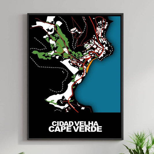 COLOURED ROAD MAP OF CIDAD VELHA, CAPE VERDE BY MAPBAKES