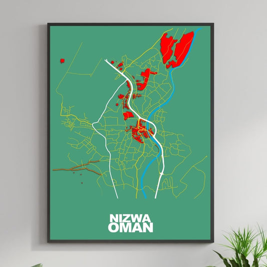 COLOURED ROAD MAP OF NIZWA, OMAN BY MAPBAKES