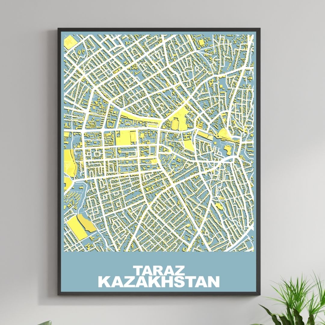 COLOURED ROAD MAP OF TARAZ, KAZAKHSTAN BY MAPBAKES