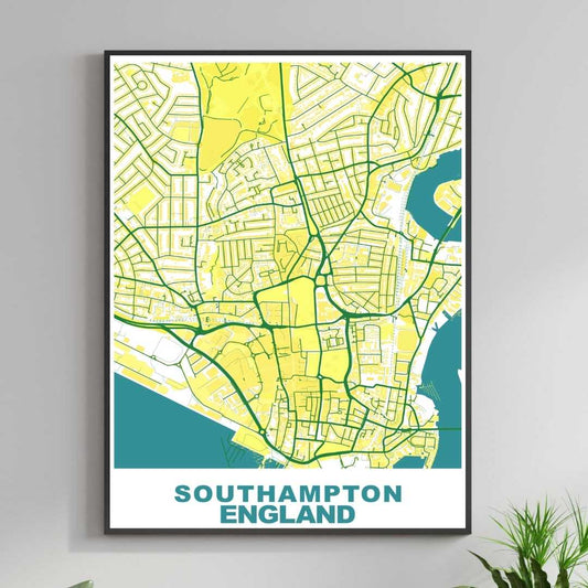 COLOURED ROAD MAP OF SOUTHAMPTON, ENGLAND BY MAPBAKES