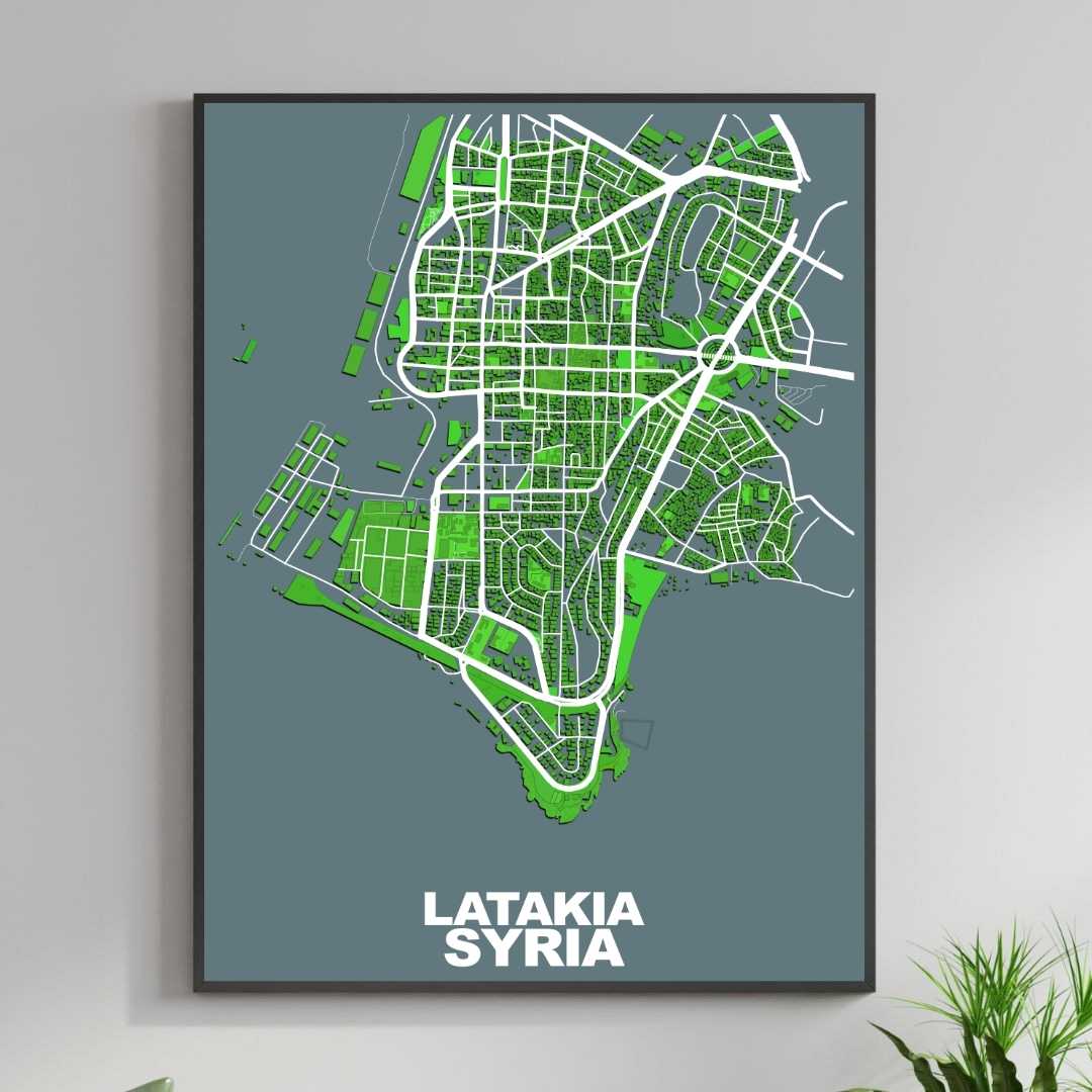 COLOURED ROAD MAP OF LATAKIA, SYRIA BY MAPBAKES