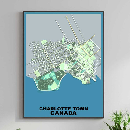 COLOURED ROAD MAP OF CHARLOTTE TOWN, CANADA BY MAPBAKES