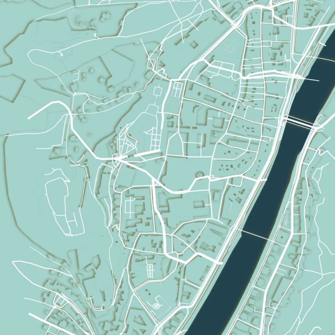 COLOURED ROAD MAP OF SALZBURG, AUSTRIA BY MAPBAKES