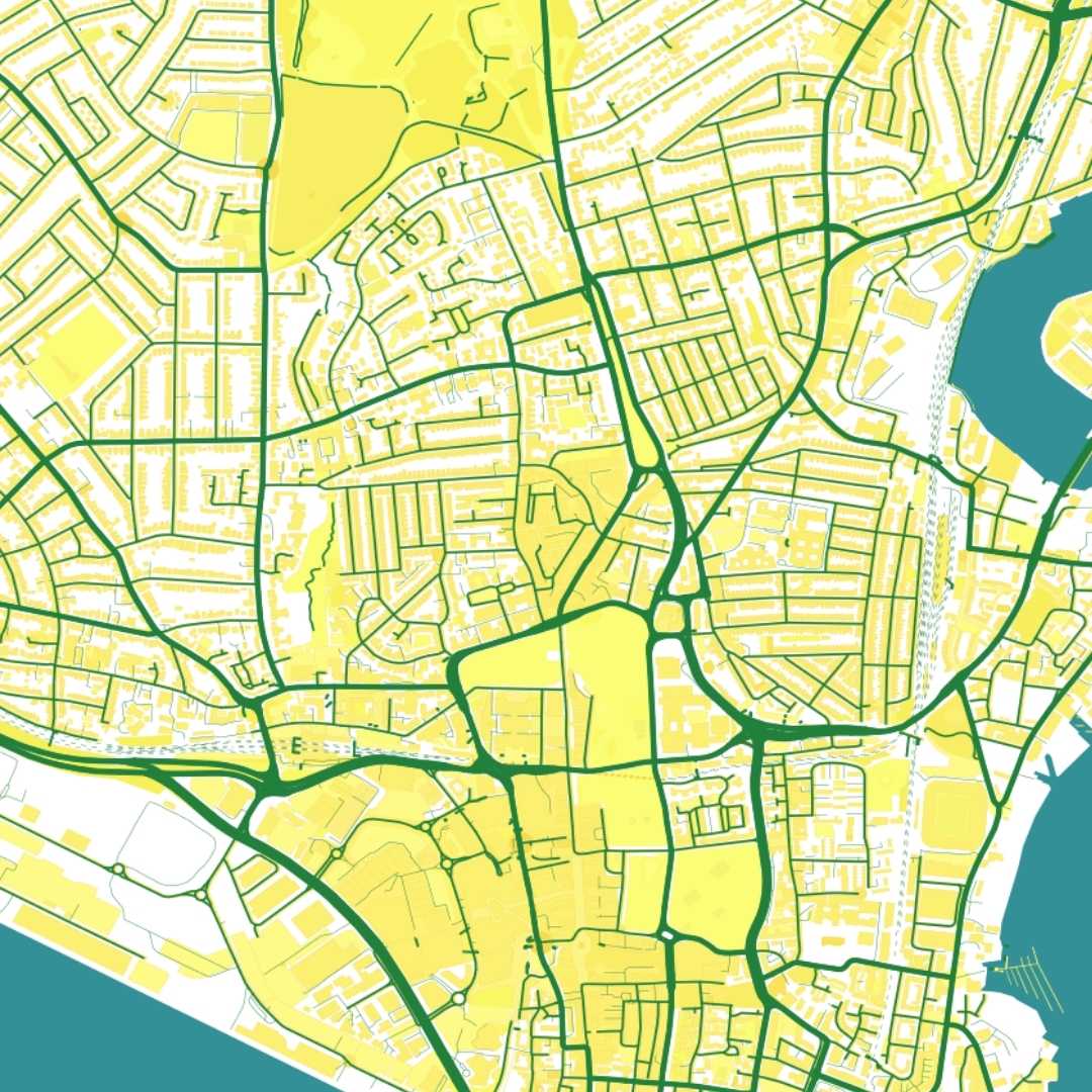 COLOURED ROAD MAP OF SOUTHAMPTON, ENGLAND BY MAPBAKES