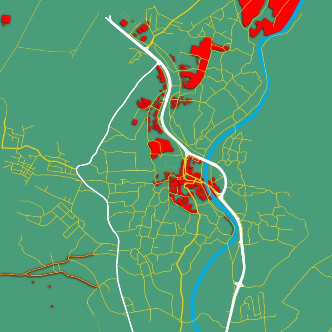 COLOURED ROAD MAP OF NIZWA, OMAN BY MAPBAKES