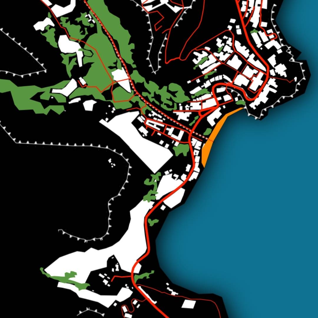 COLOURED ROAD MAP OF CIDAD VELHA, CAPE VERDE BY MAPBAKES