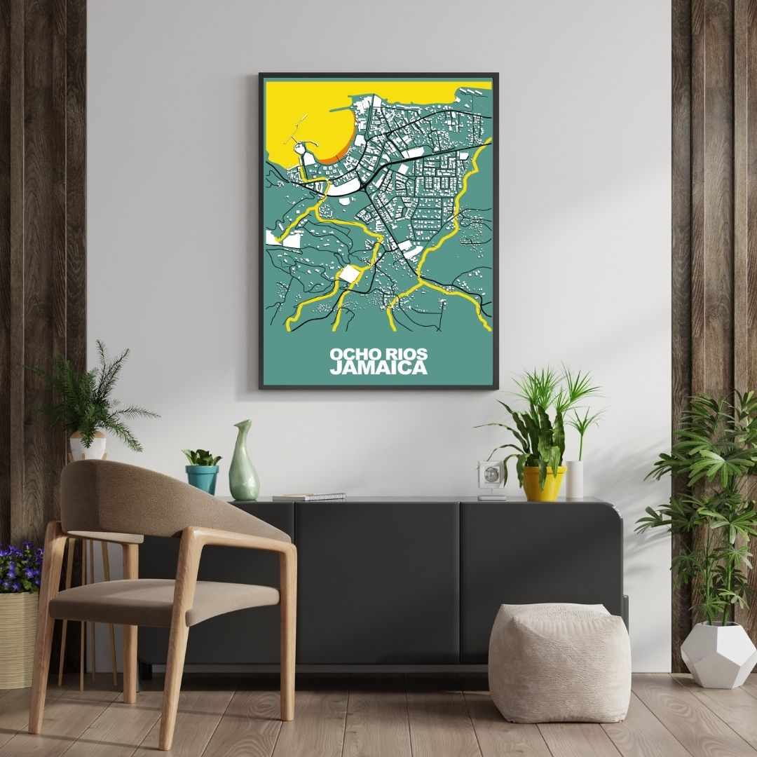 COLOURED ROAD MAP OF OCHO RIOS, JAMAICA BY MAPBAKES