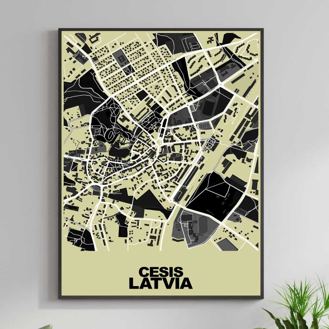 COLOURED ROAD MAP OF CESIS, LATVIA BY MAPBAKES