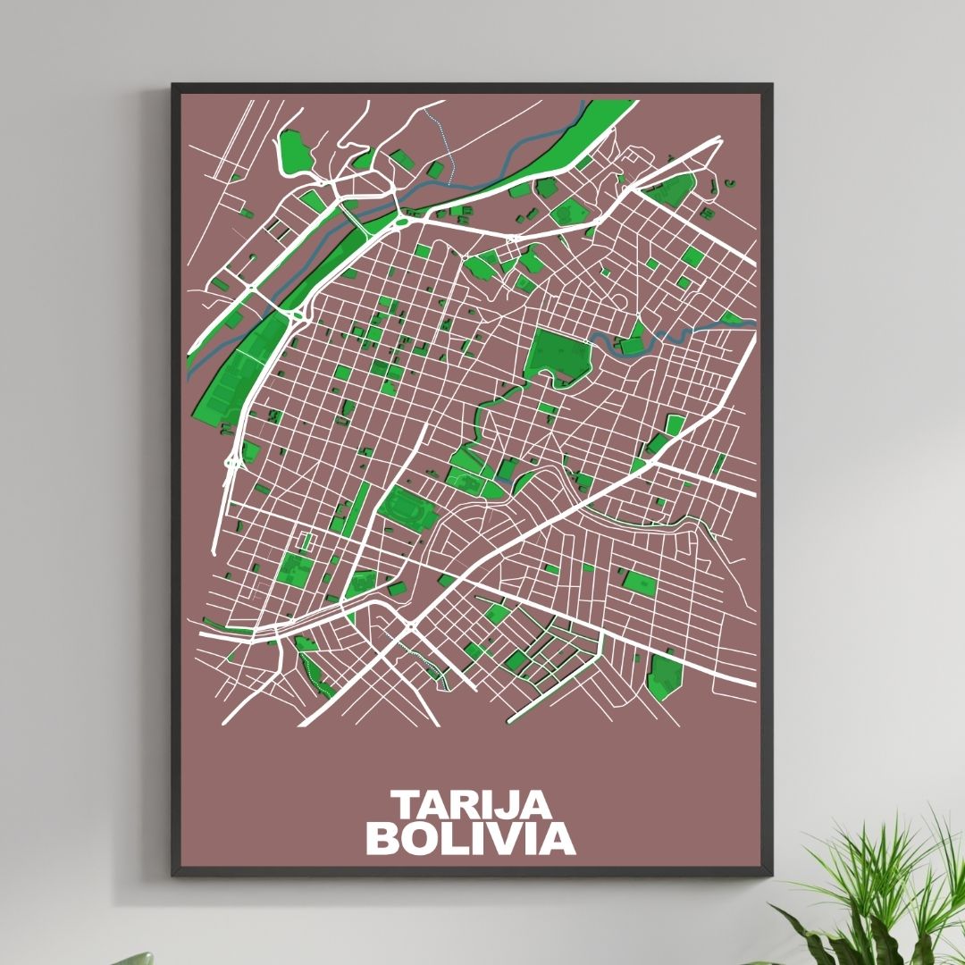 COLOURED ROAD MAP OF TARIJA, BOLIVIA BY MAPBAKES