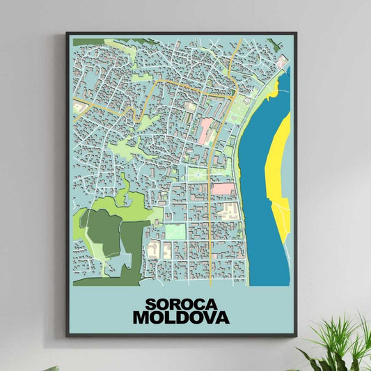 COLOURED ROAD MAP OF SOROCA, MOLDOVA BY MAPBAKES