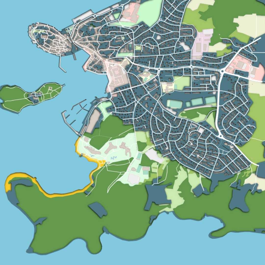 COLOURED ROAD MAP OF ROVINJ, CROATIA BY MAPBAKES