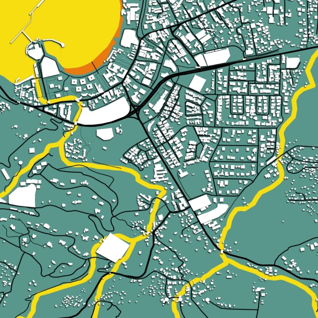 COLOURED ROAD MAP OF OCHO RIOS, JAMAICA BY MAPBAKES