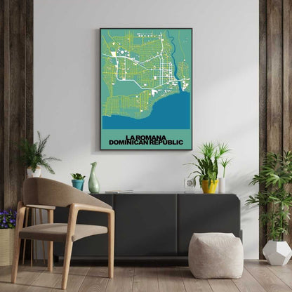 COLOURED ROAD MAP OF LA ROMANA, DOMINICAN REPUBLIC BY MAPBAKES