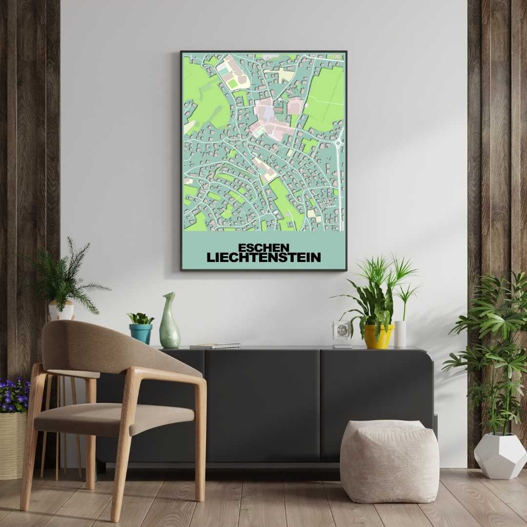 COLOURED ROAD MAP OF ESCHEN, LIECHTENSTEIN BY MAPBAKES