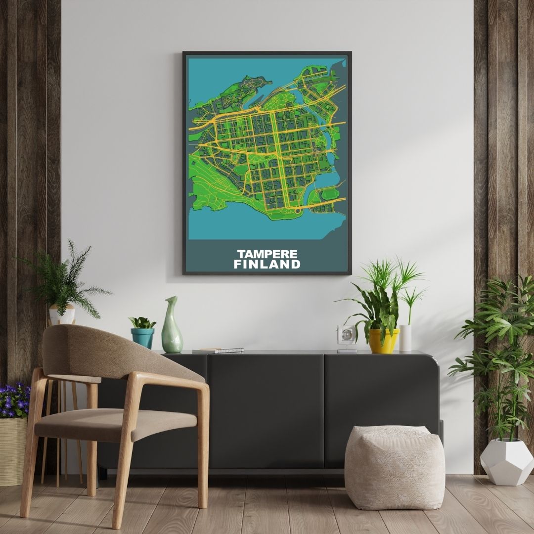 COLOURED ROAD MAP OF TAMPERE, FINLAND BY MAPBAKES