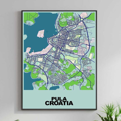 COLOURED ROAD MAP OF PULA, CROATIA BY MAPBAKES