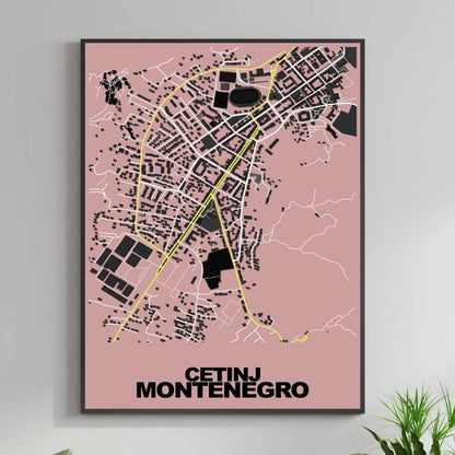 COLOURED ROAD MAP OF CETINJ, MONTENEGRO BY MAPBAKES