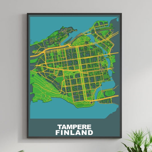 COLOURED ROAD MAP OF TAMPERE, FINLAND BY MAPBAKES