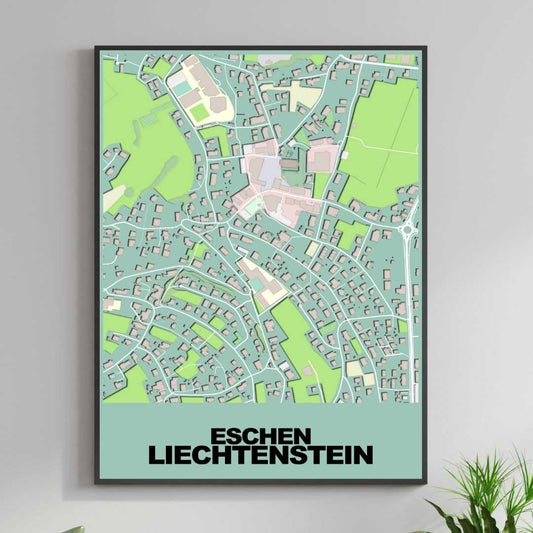 COLOURED ROAD MAP OF ESCHEN, LIECHTENSTEIN BY MAPBAKES