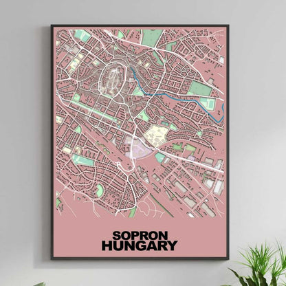 COLOURED ROAD MAP OF SOPRON, HUNGARY BY MAPBAKES