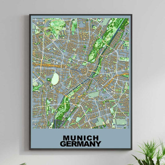 COLOURED ROAD MAP OF MUNICH, GERMANY BY MAPBAKES