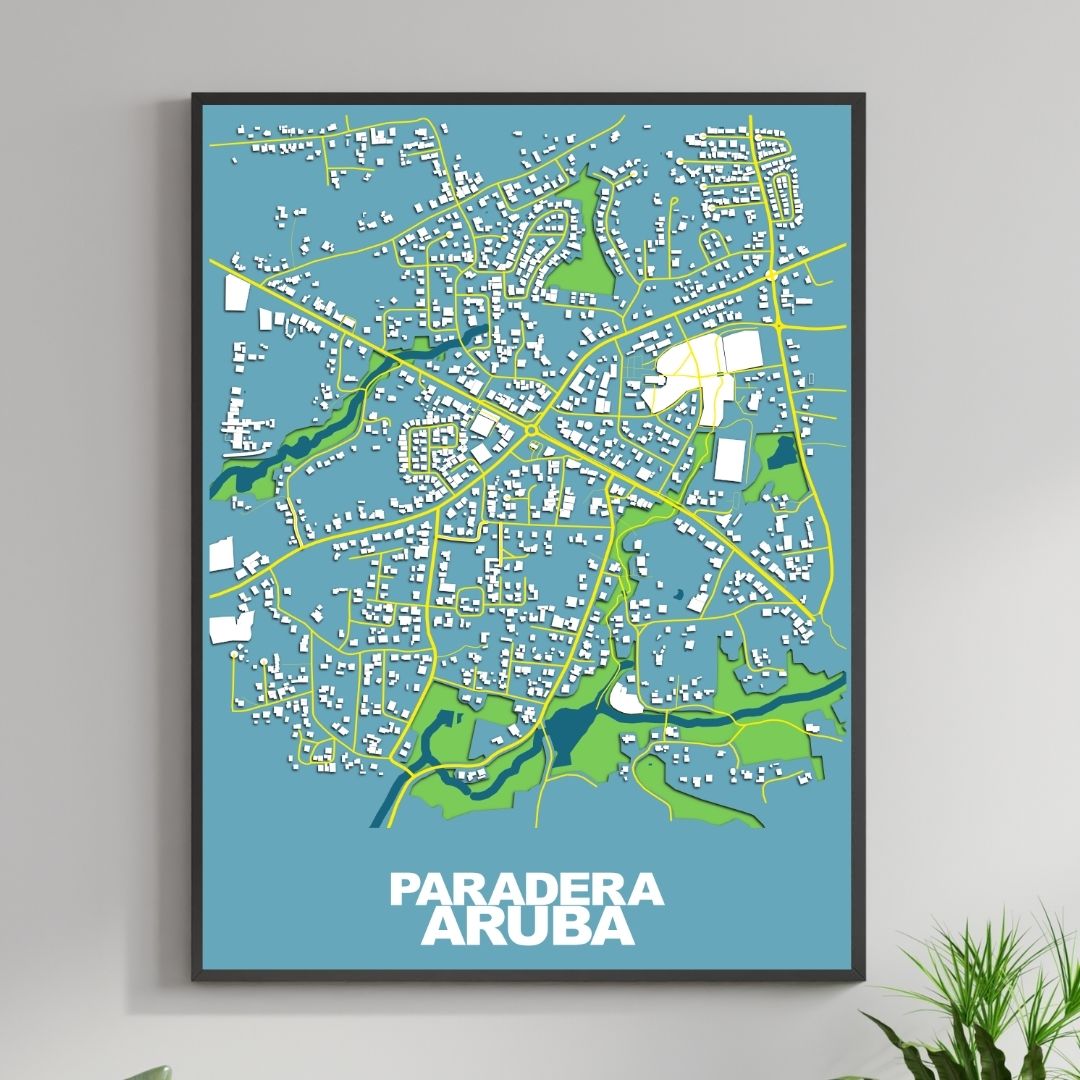 COLOURED ROAD MAP OF PARADERA, ARUBA BY MAPBAKES