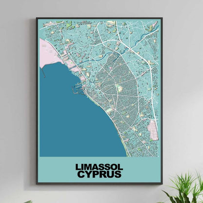 COLOURED ROAD MAP OF LIMASSOL, CYPRUS BY MAPBAKES