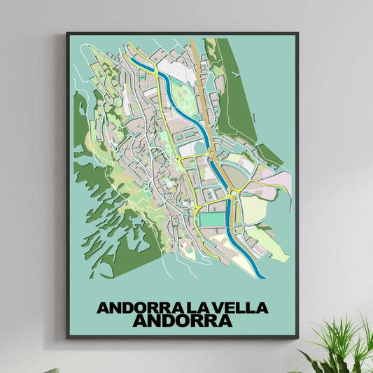 COLOURED ROAD MAP OF ANORRA LA VELLA, ANDORRA BY MAPBAKES