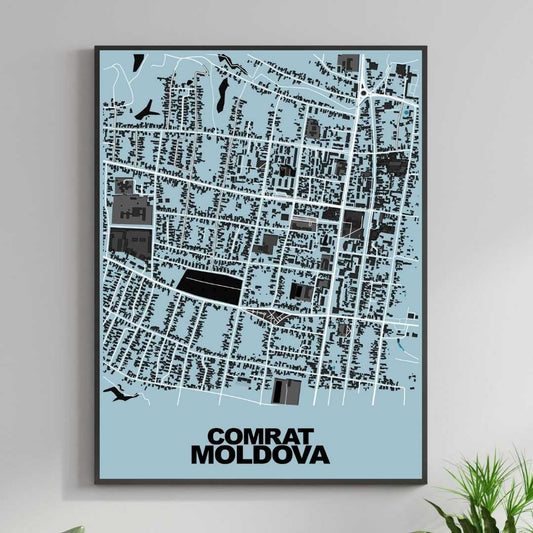 COLOURED ROAD MAP OF COMRAT, MOLDOVA BY MAPBAKES