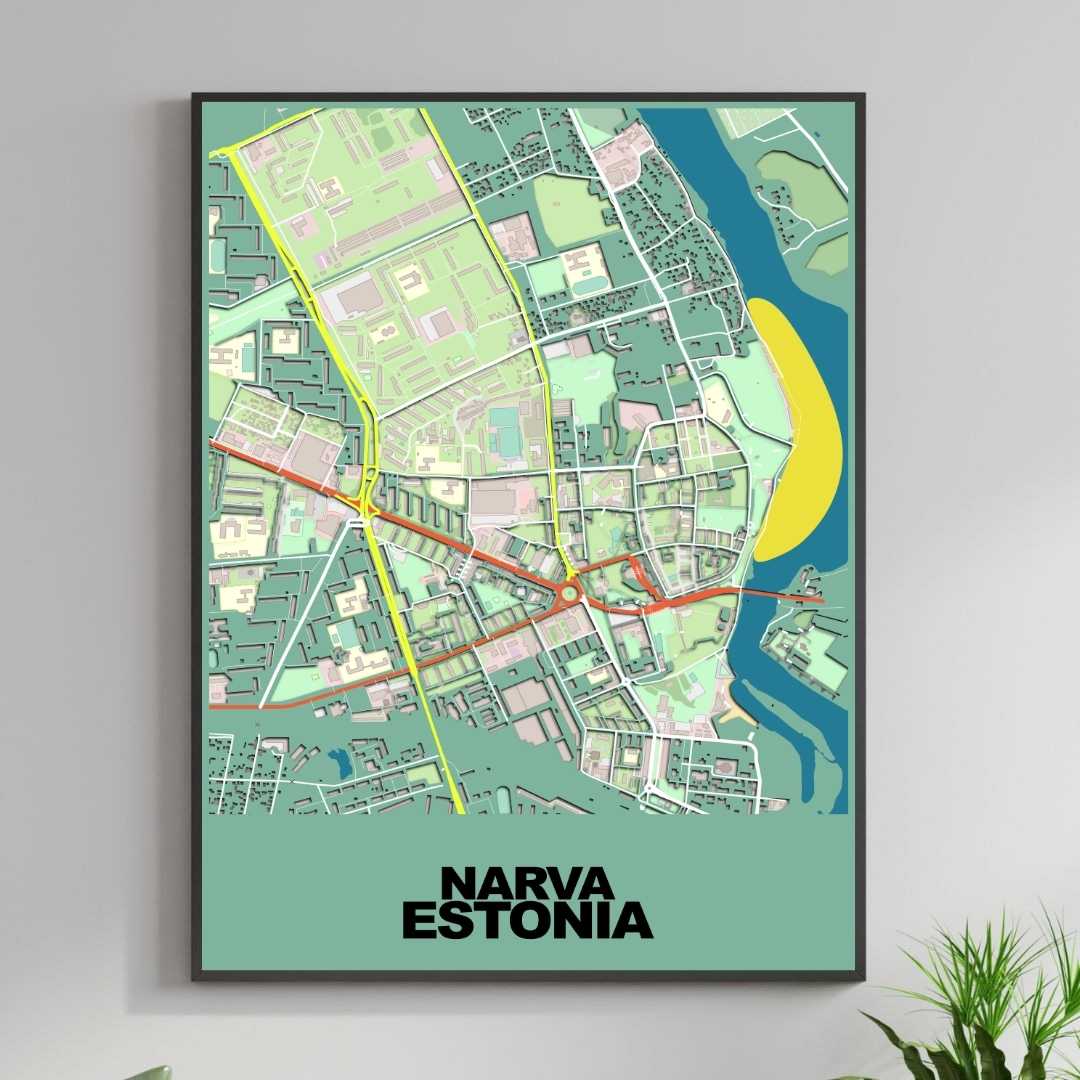 COLOURED ROAD MAP OF NARVA, ESTONIA BY MAPBAKES