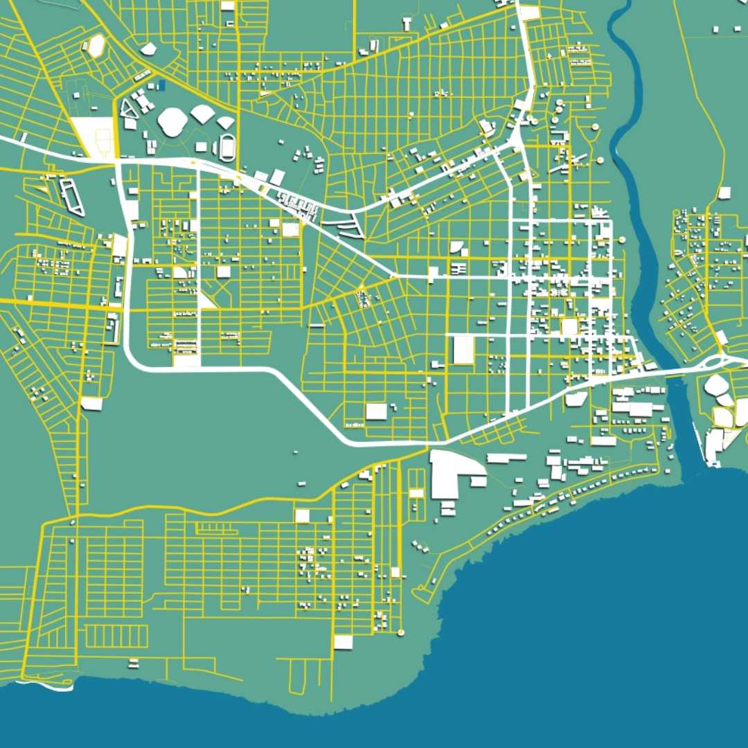 COLOURED ROAD MAP OF LA ROMANA, DOMINICAN REPUBLIC BY MAPBAKES