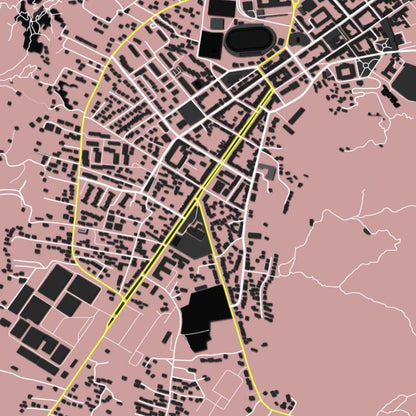 COLOURED ROAD MAP OF CETINJ, MONTENEGRO BY MAPBAKES