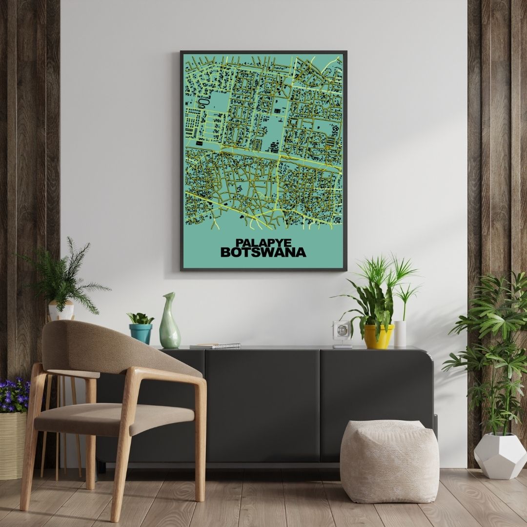 COLOURED ROAD MAP OF PALAPYE, BOTSWANA BY MAPBAKES