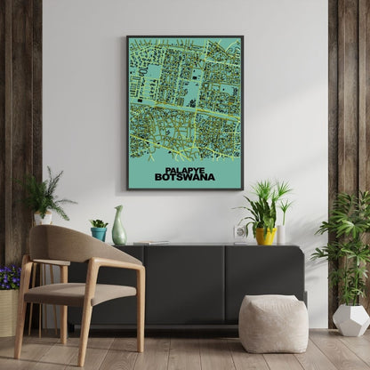 COLOURED ROAD MAP OF PALAPYE, BOTSWANA BY MAPBAKES