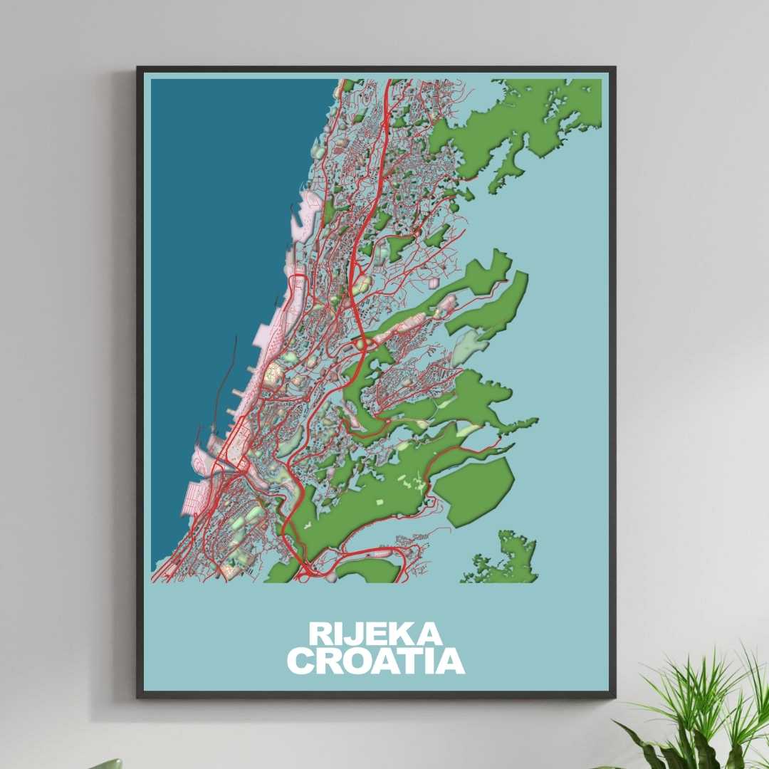 COLOURED ROAD MAP OF RIJEKA, CROATIA BY MAPBAKES