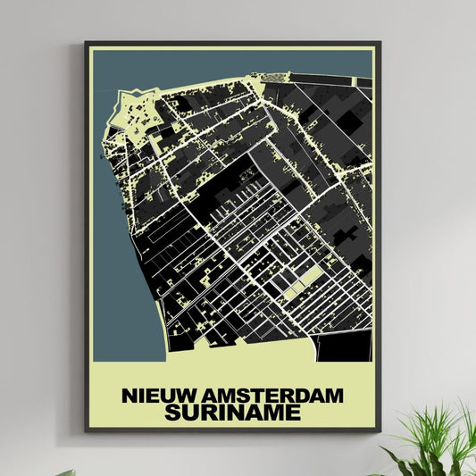 COLOURED ROAD MAP OF NIEUW AMSTERDAM, SURINAME BY MAPBAKES