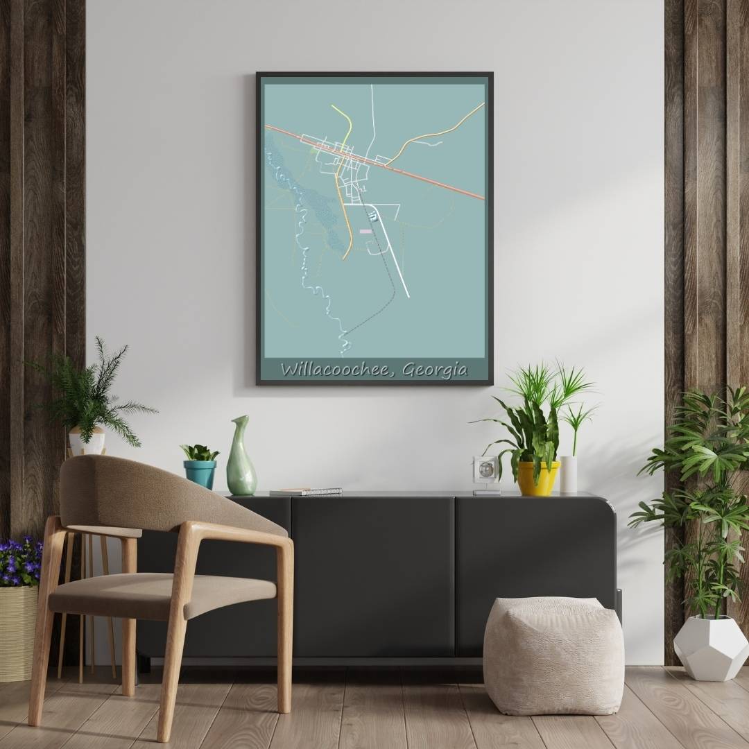 COLOURED ROAD MAP OF WILLACOOCHEE, GEORGIA BY MAPBAKES