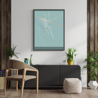COLOURED ROAD MAP OF WILLACOOCHEE, GEORGIA BY MAPBAKES