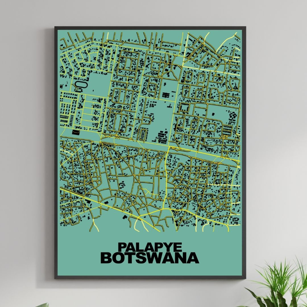 COLOURED ROAD MAP OF PALAPYE, BOTSWANA BY MAPBAKES