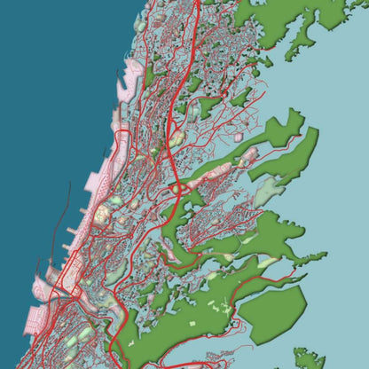 COLOURED ROAD MAP OF RIJEKA, CROATIA BY MAPBAKES