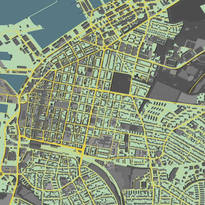 COLOURED ROAD MAP OF ESBJERG, DENMARK BY MAPBAKES